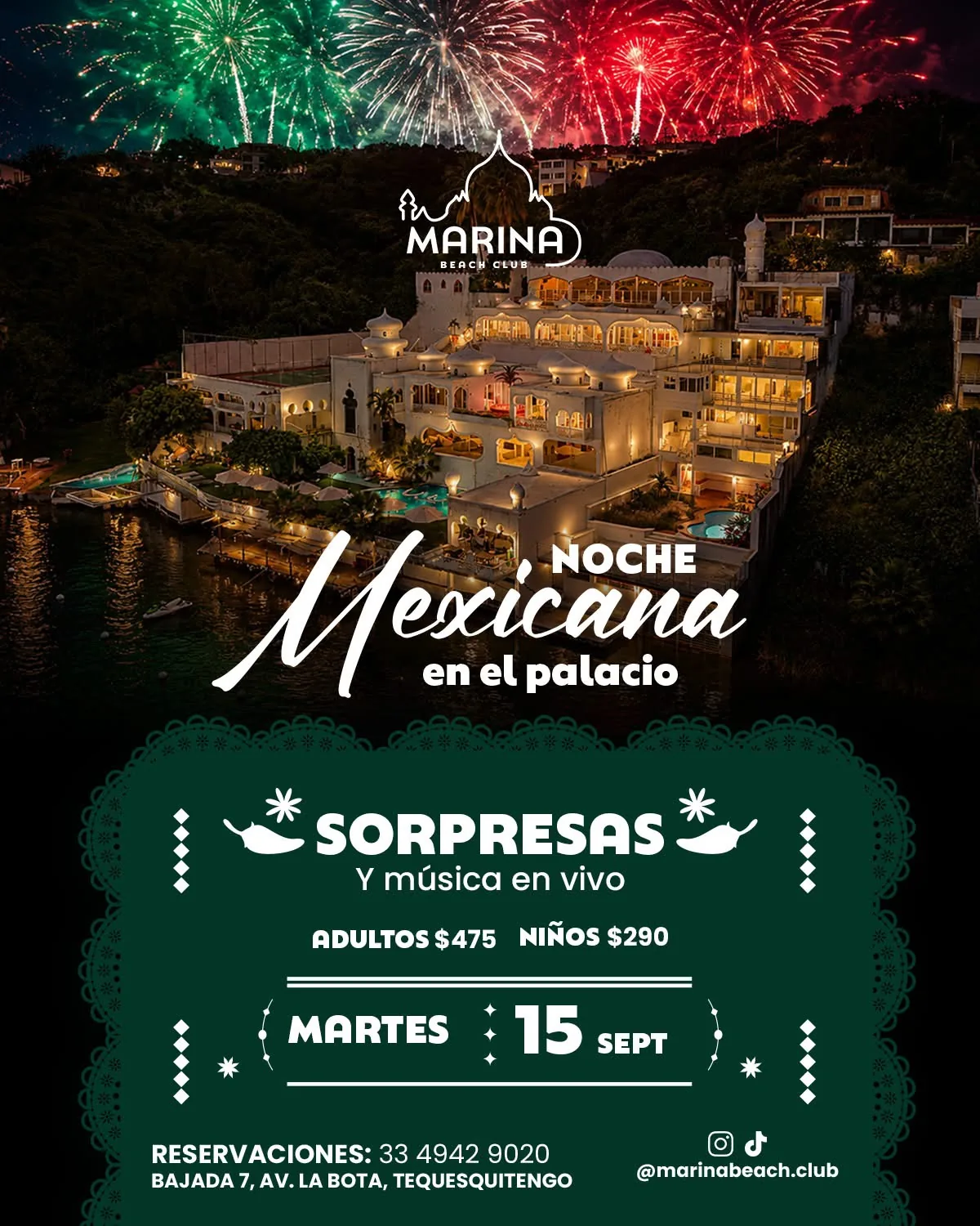 Vista nocturna de Marina Beach Club